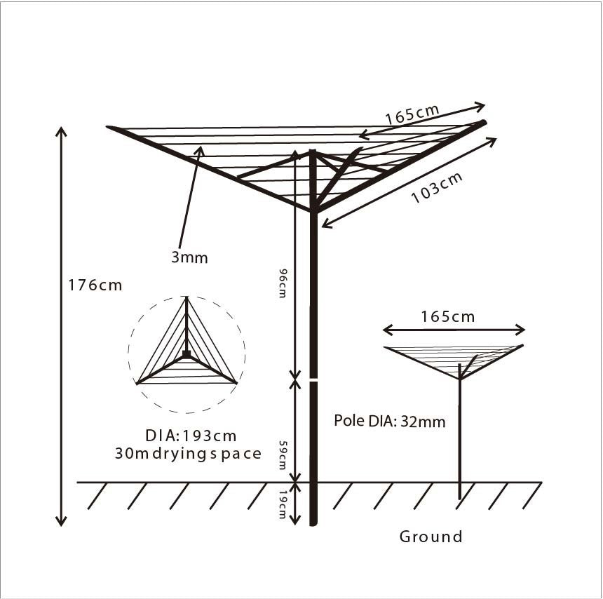 30M 3 Arm Rotary Airer – Slate Grey
