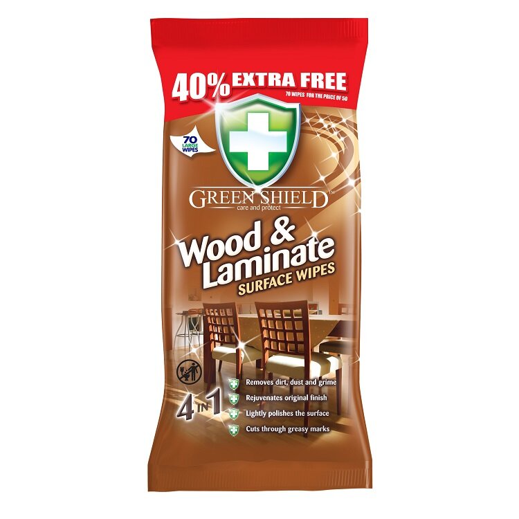 Green Shield Wood & Laminate Wipes, 70 Extra Large Sheets