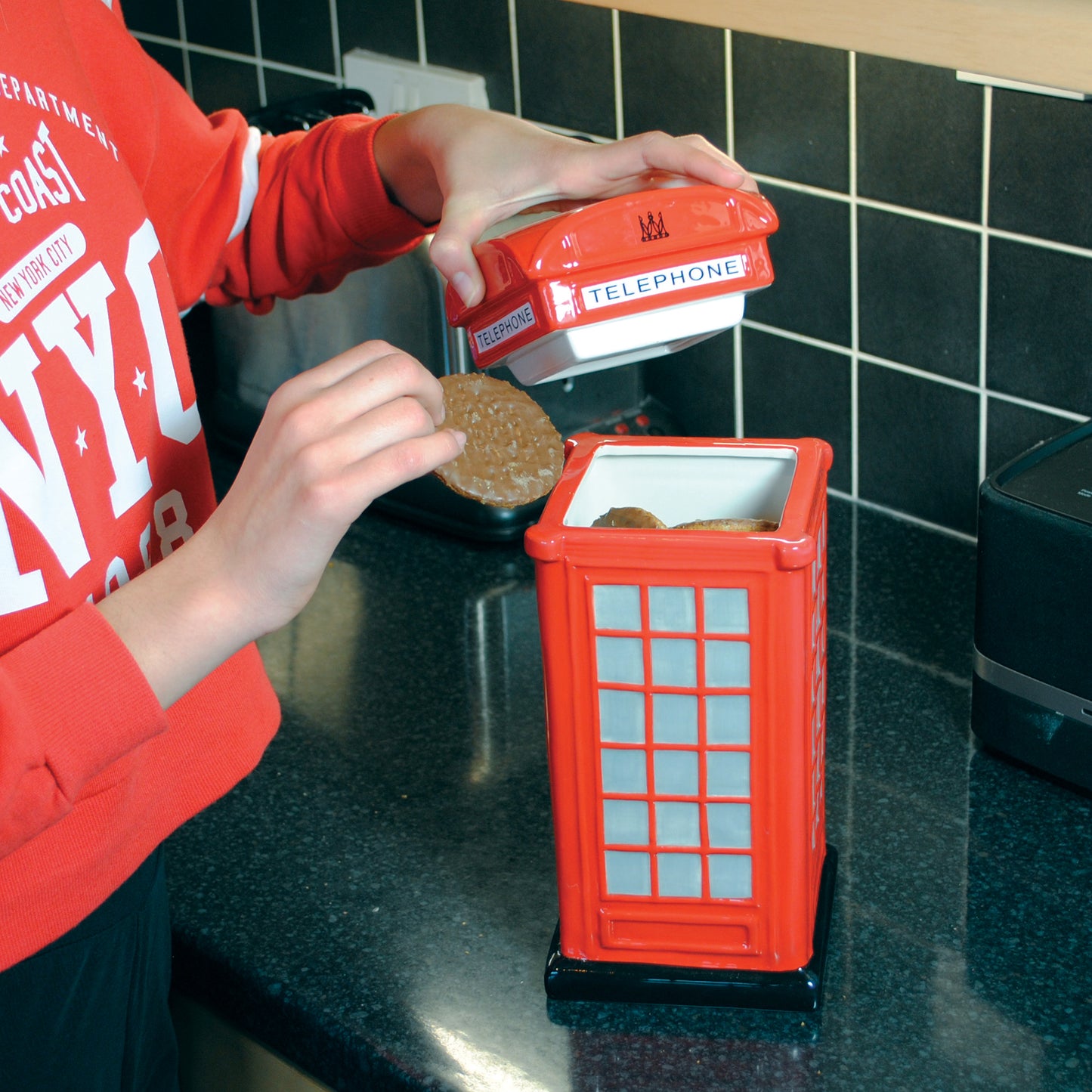 Red Telephone Box Ceramic Biscuit Jar