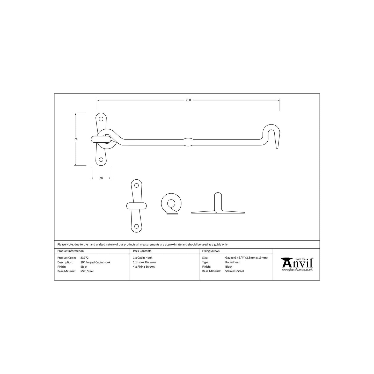 Black 10" Forged Cabin Hook