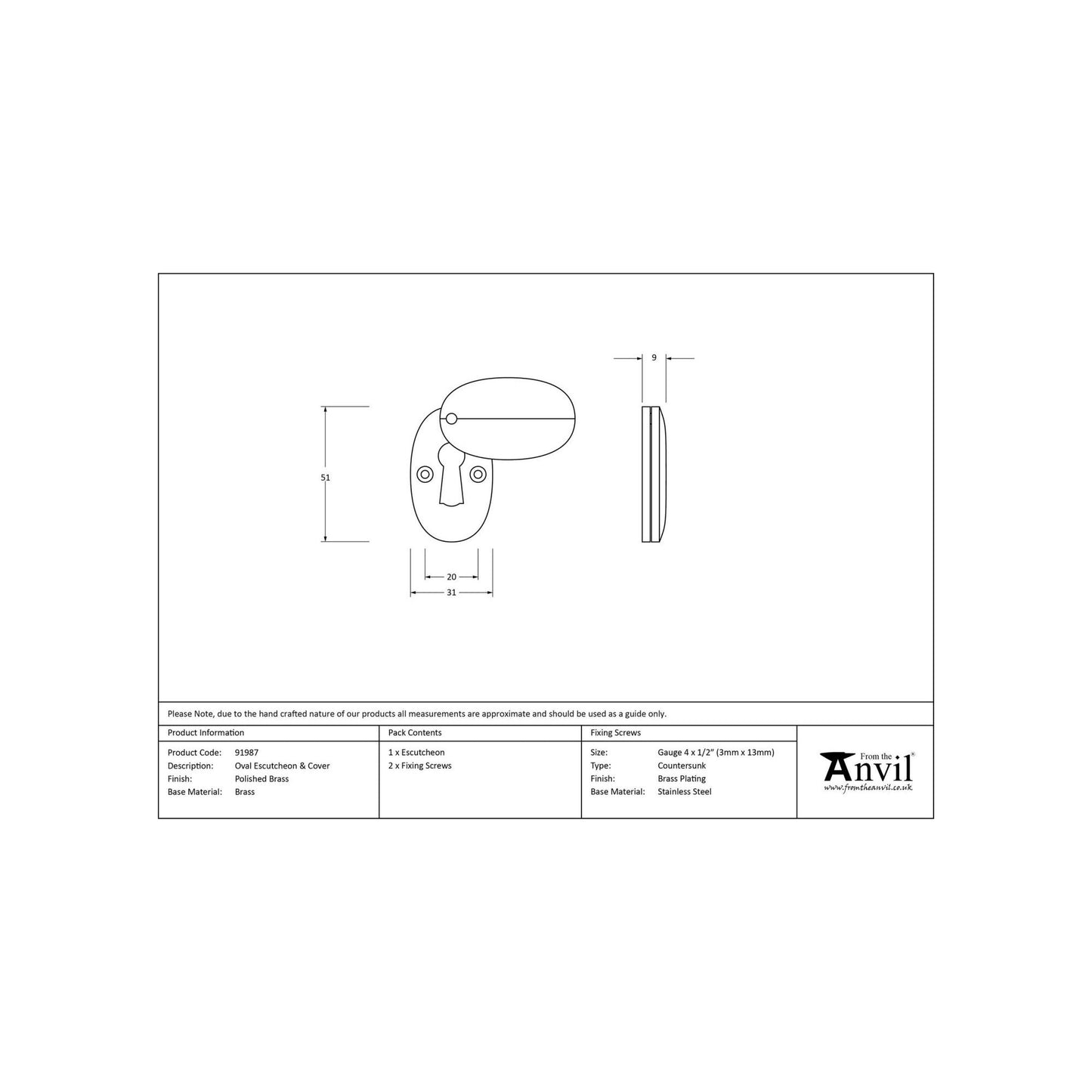 Polished Brass Oval Escutcheon & Cover