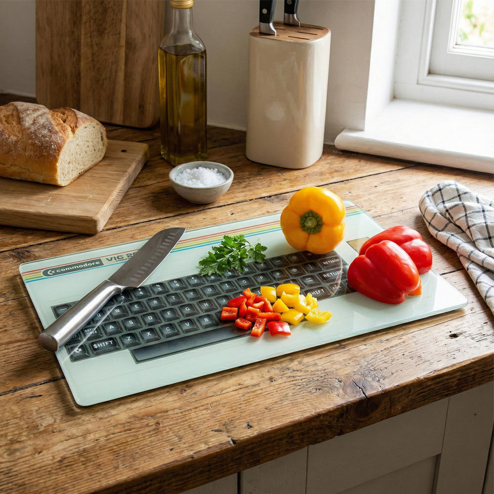 Retro Vic20 Keyboard Glass Chopping Board