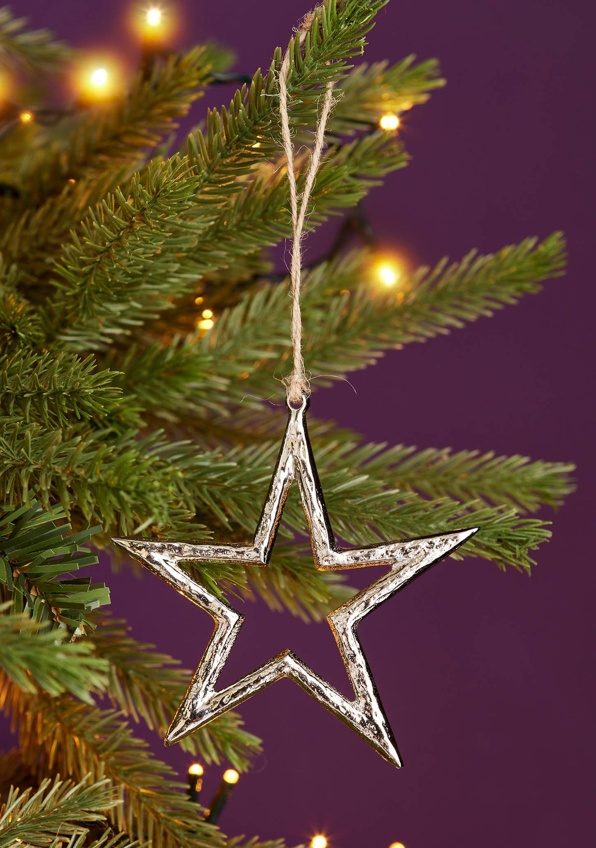 Silver finish star decoration, recycled aluminium