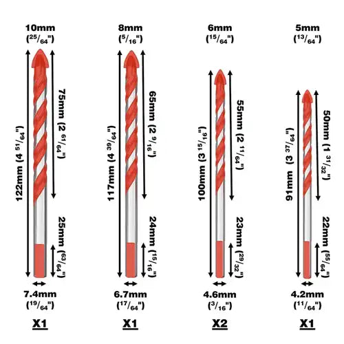 DEKTON Brazed Dry Diamond Tile Bit Set 5-10mm