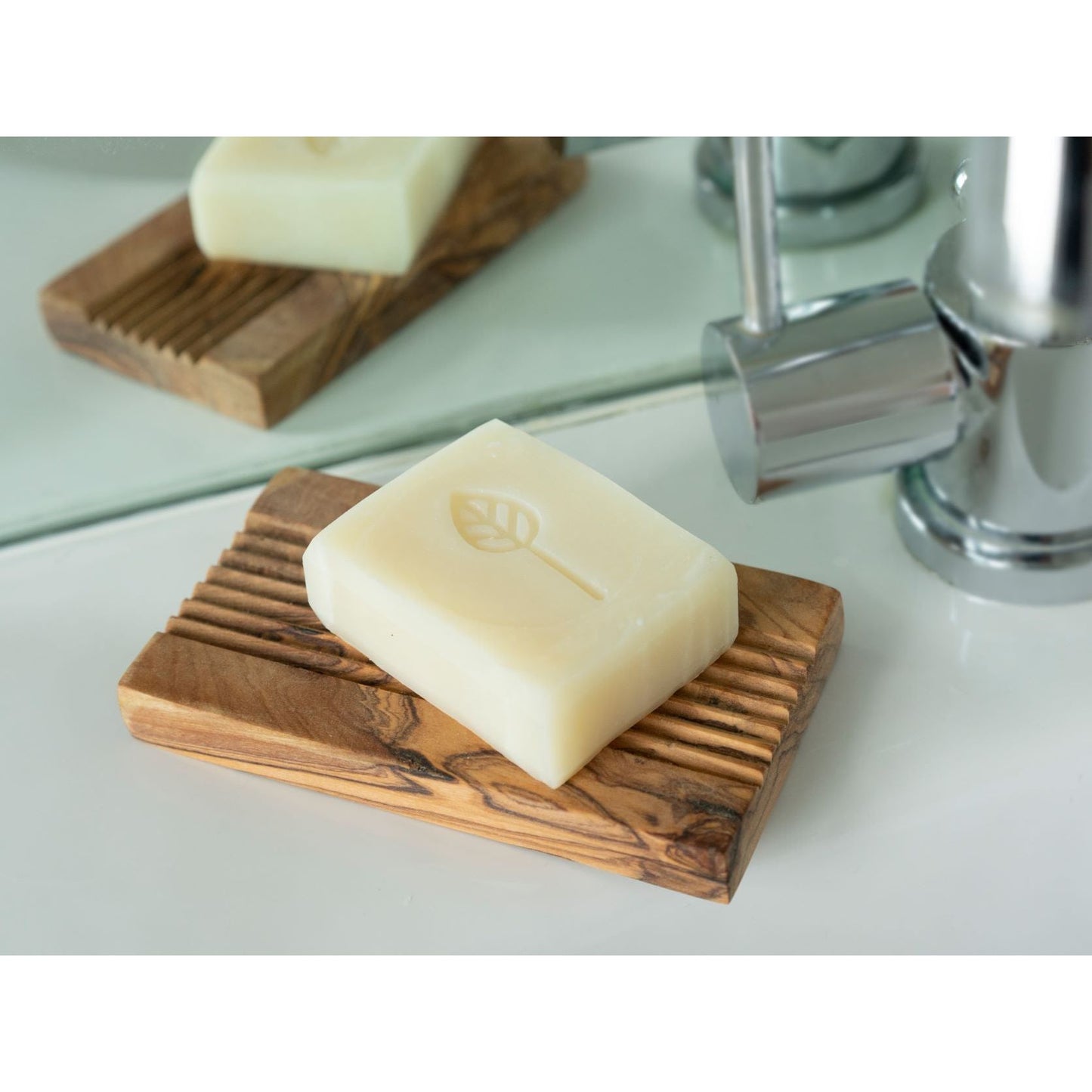 Olive Wood Soap Dish - Rectangular with Grooves
