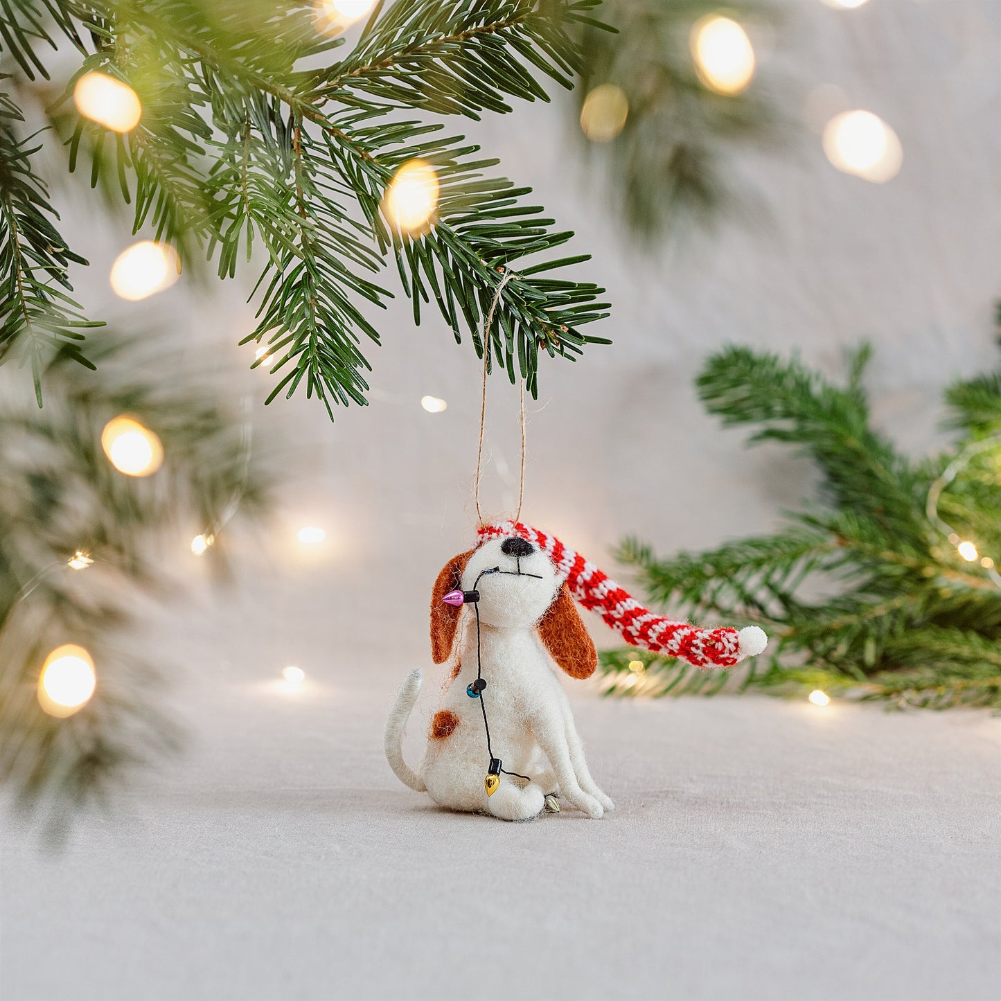 Dog with Fairy Lights Felt Decoration