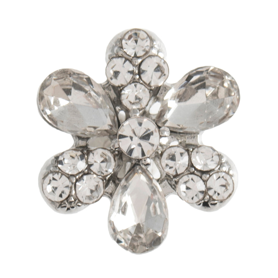 Buttons: Diamante: Flower: Shank: 6 Petal: 15mm: Silver