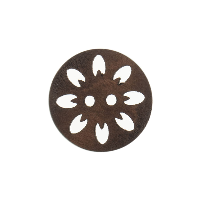 Button: Eco-Conscious: Wood: Flower Cut Out: 2 Hole: 15mm: Medium Brown