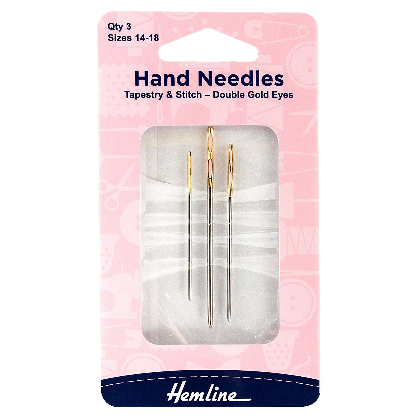 Hand Sewing Needles: Tapestry & Stitch: Double Gold Eye: Size 14-18: Pack of 3