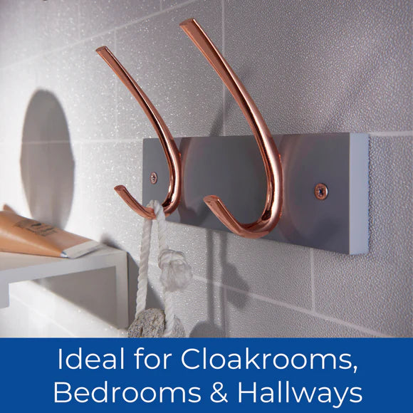 2 Copper Ribbed Double Hooks-Coat Rack on 225mm Grey Board Wall Mounted
