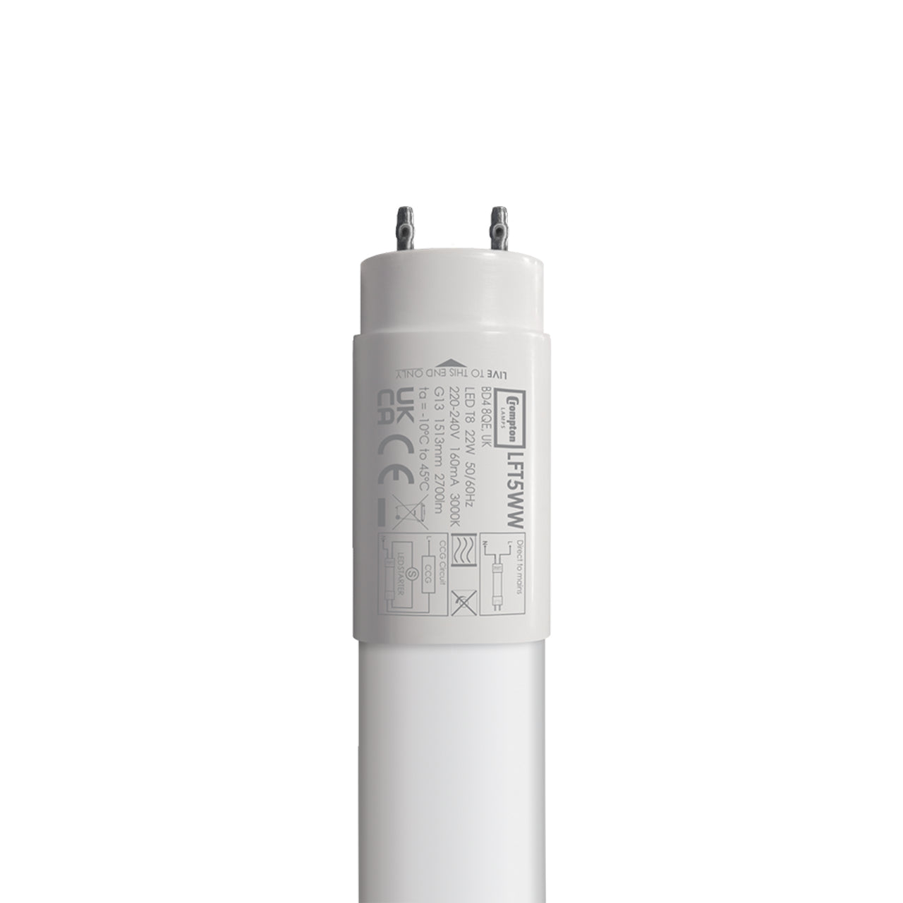LED T8 Glass Tube Non-Dimmable 5FT 22W 3000K G13