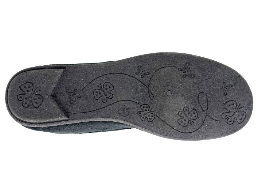 'Julie' Black & Velour Pom-Pom Slipper