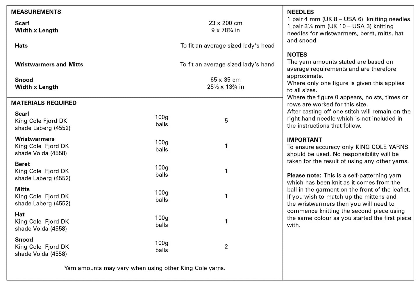 Scarf, Wrist-warmers, Hats, Mitts & Snood Knitted in Fjord DK