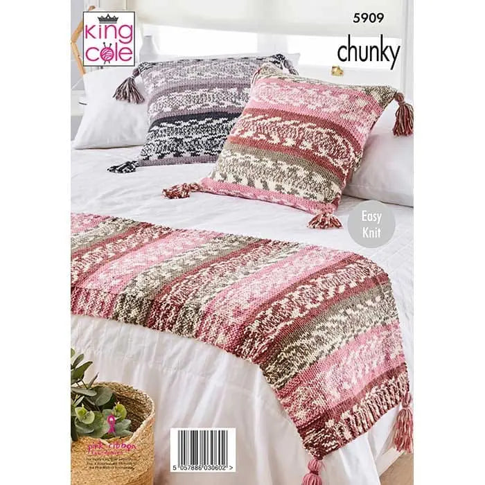 Blanket, Bed Runner & Cushion Cover Knitted in Nordic Chunky