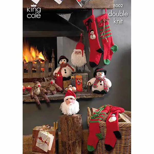 Snowman, Santa Head, Rudolf and Christmas Stockings Knitted with Various Sizes King Cole DK