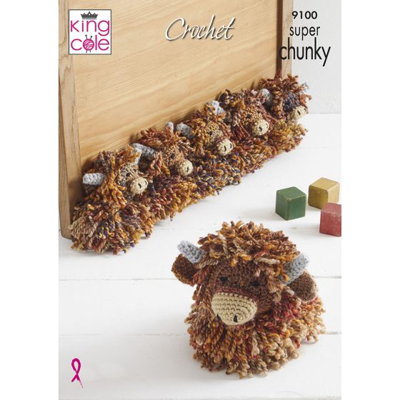 Highland Cow Door Stop and Draught Excluder crocheted in Big Value Super Chunky and Explorer Super Chunky