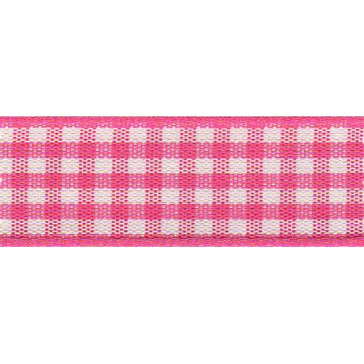 Ribbon: Gingham: 25mm: Shocking Pink - Price Per Meter