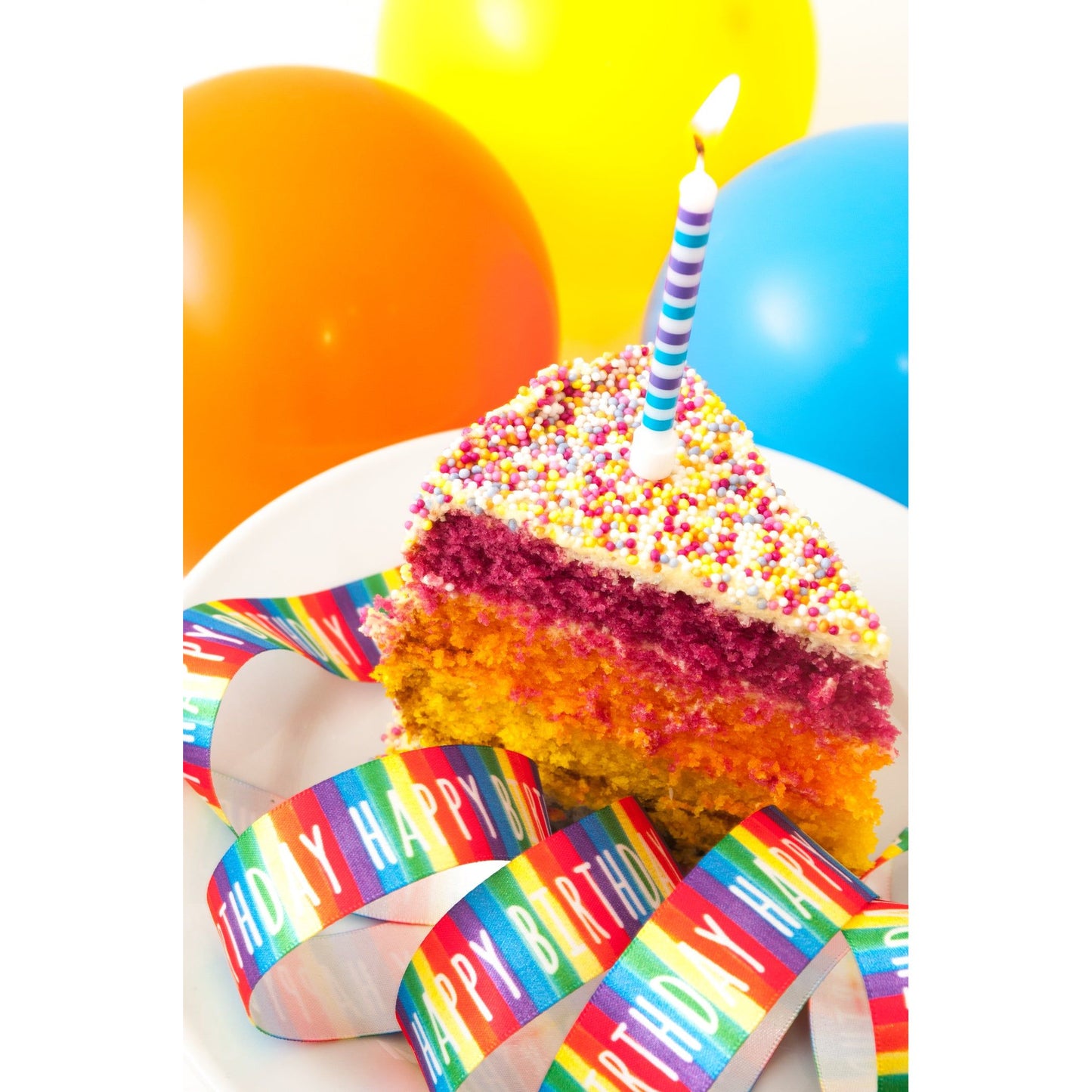 Ribbon: Birthday Stripe 25mm Price Per Metre