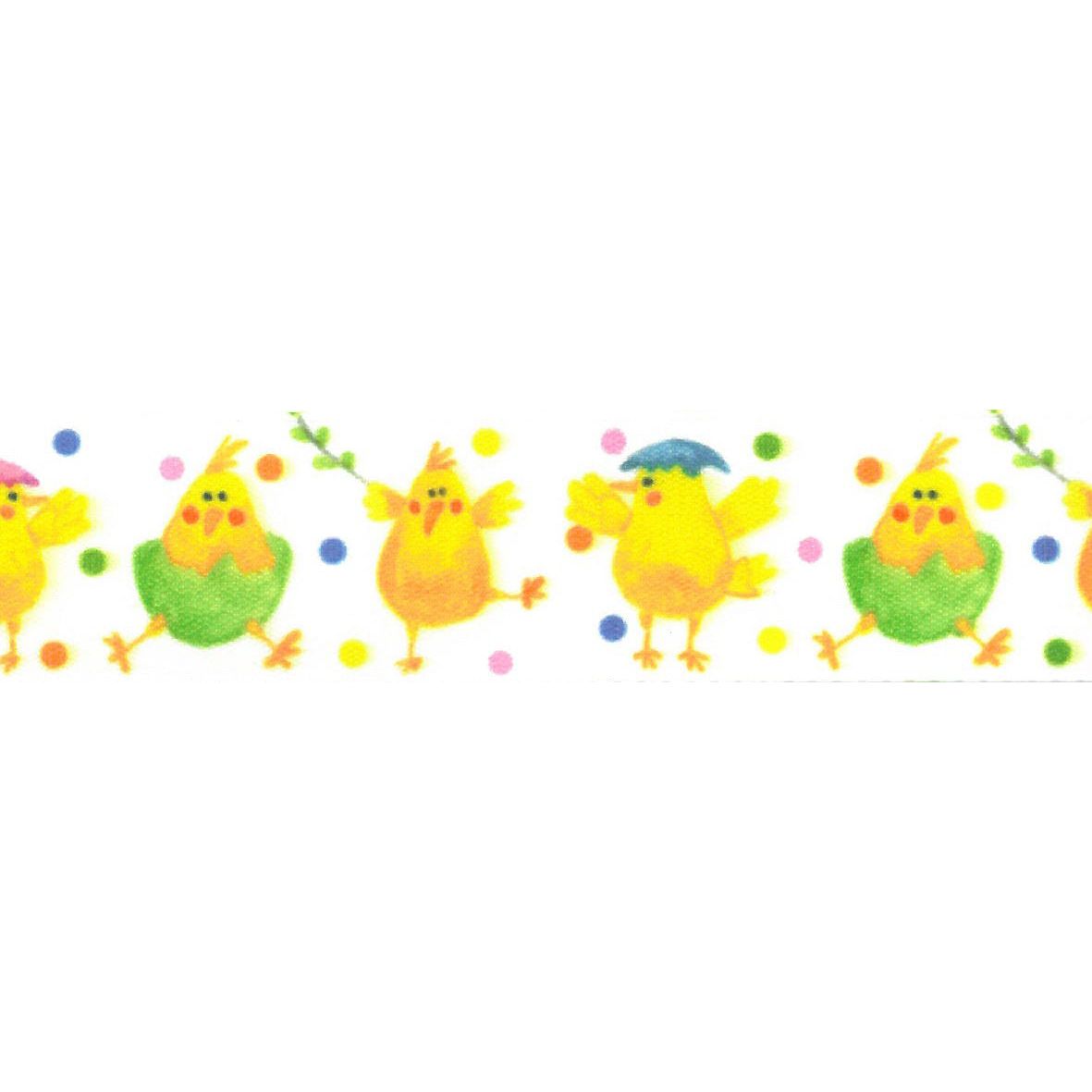 Ribbon: Spring Chicks: 25mm: White and Multi PRICE PER METER