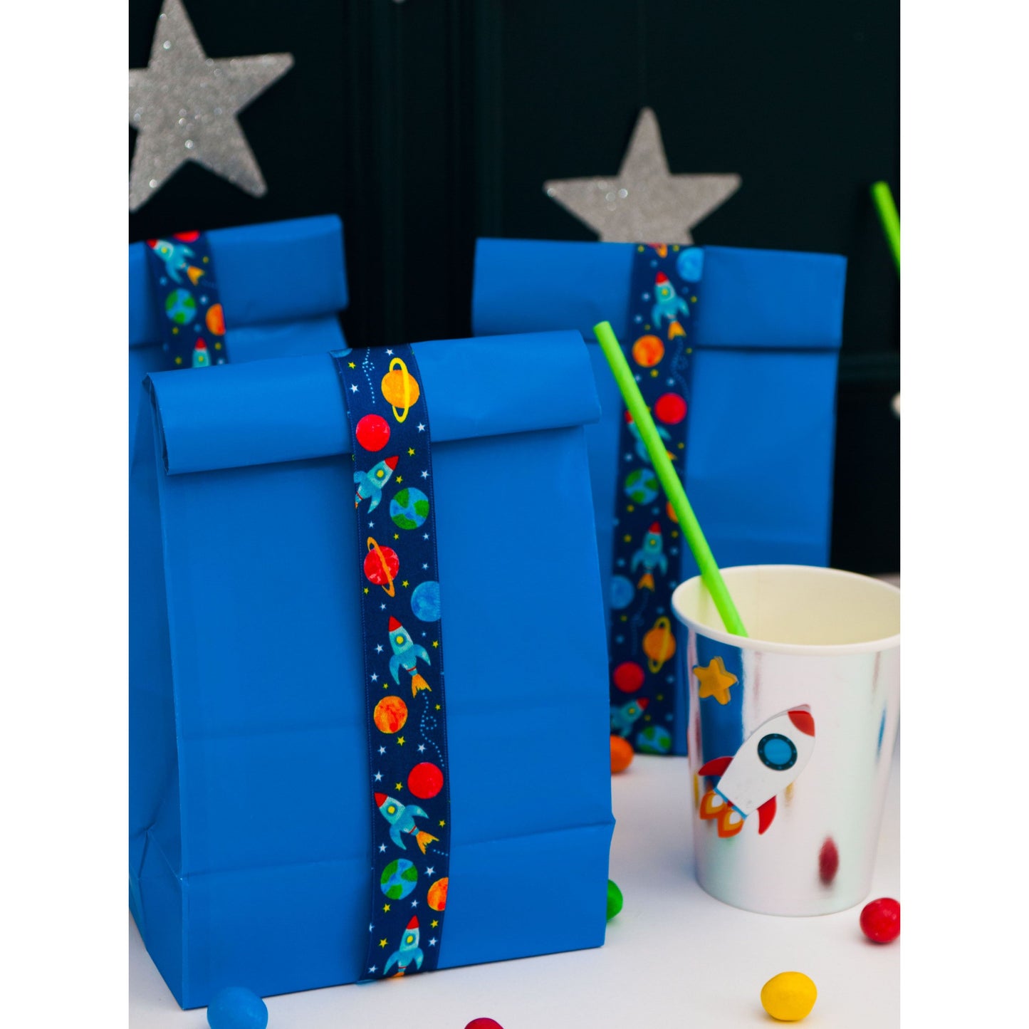 Ribbon: Space: 25mm: White/Navy Price Per Metre