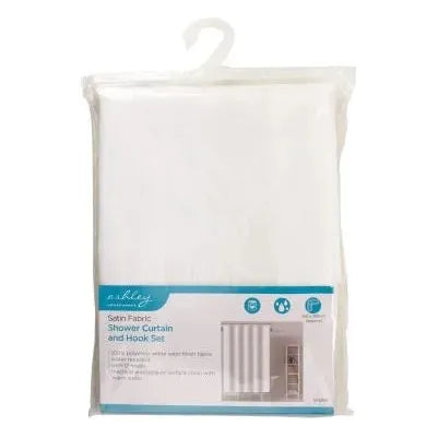 ASHLEY Shower Curtain & Hook Set - Satin Fabric.