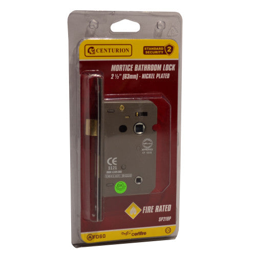 Mortice Bathroom Locks, Nickel Plated, 63mm