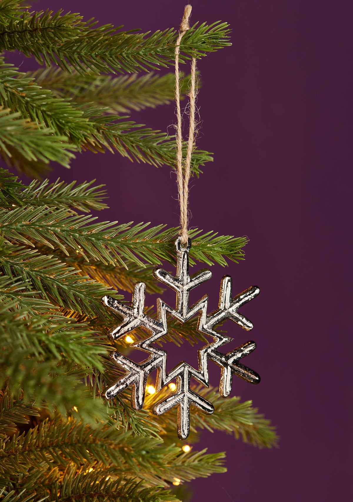 Silver finish snowflake decoration, recycled aluminium