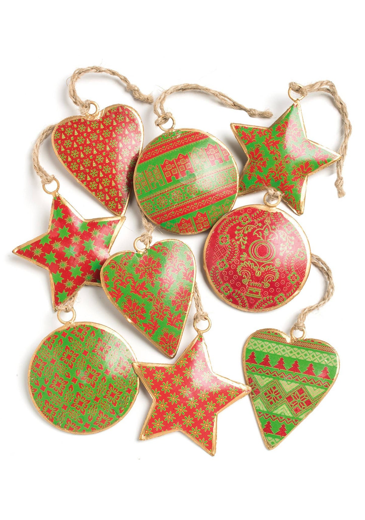 Mini Tin Bauble, Star & Heart Decorations