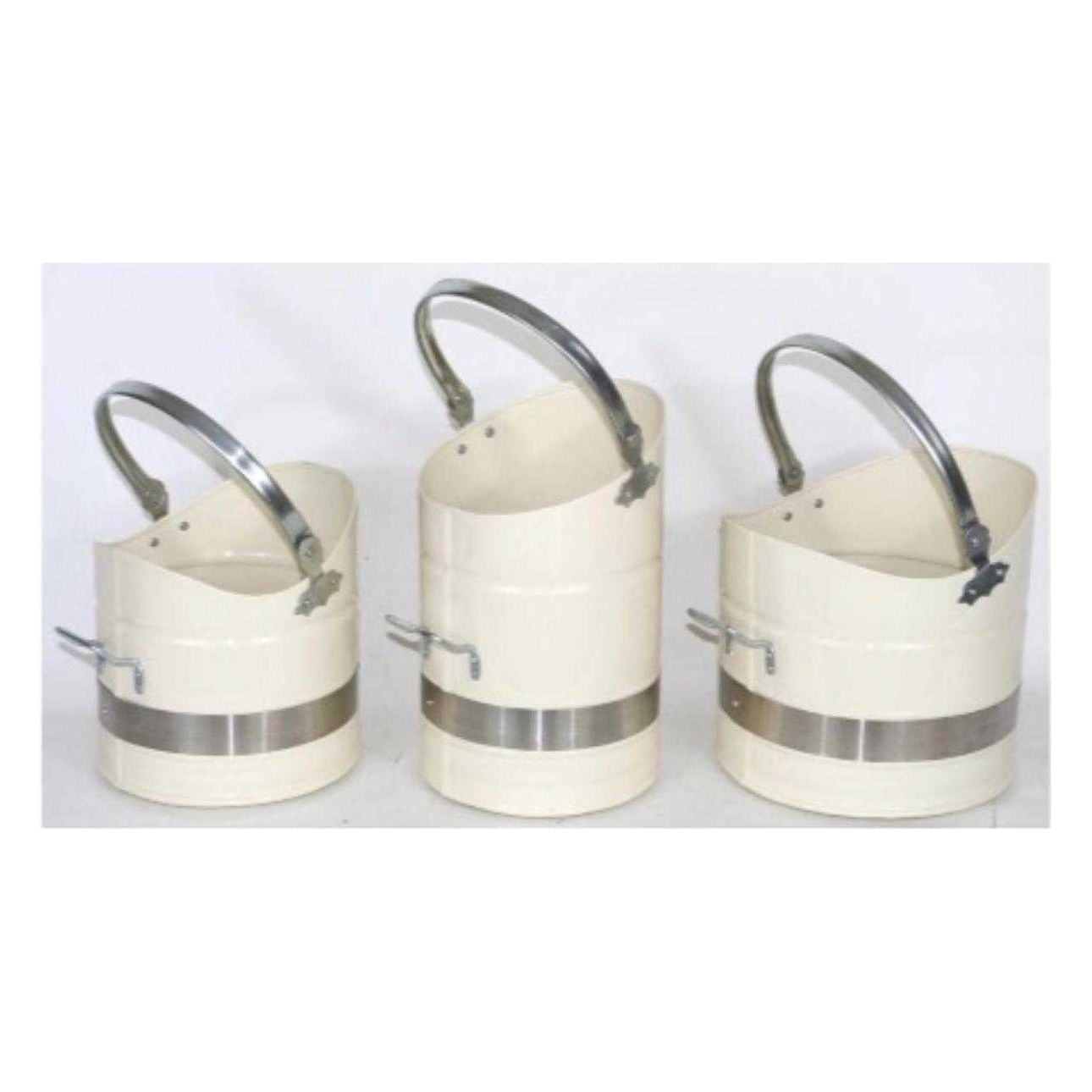 Coal Bucket Cream Banded & Brushed Steel Handle
