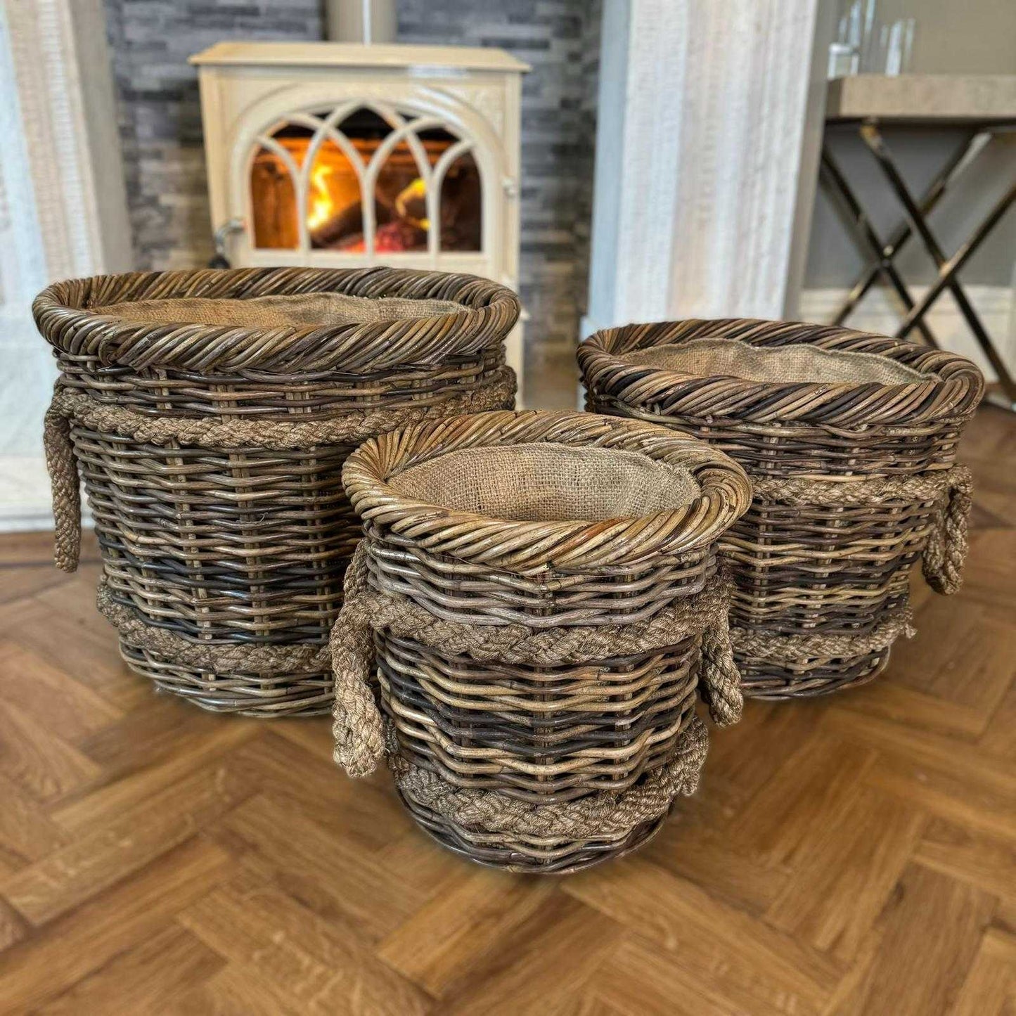Double Rope Baskets - Round Dark Brown