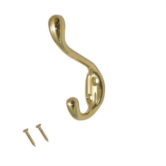 Basic Coat Hook Polished Brass Pk1