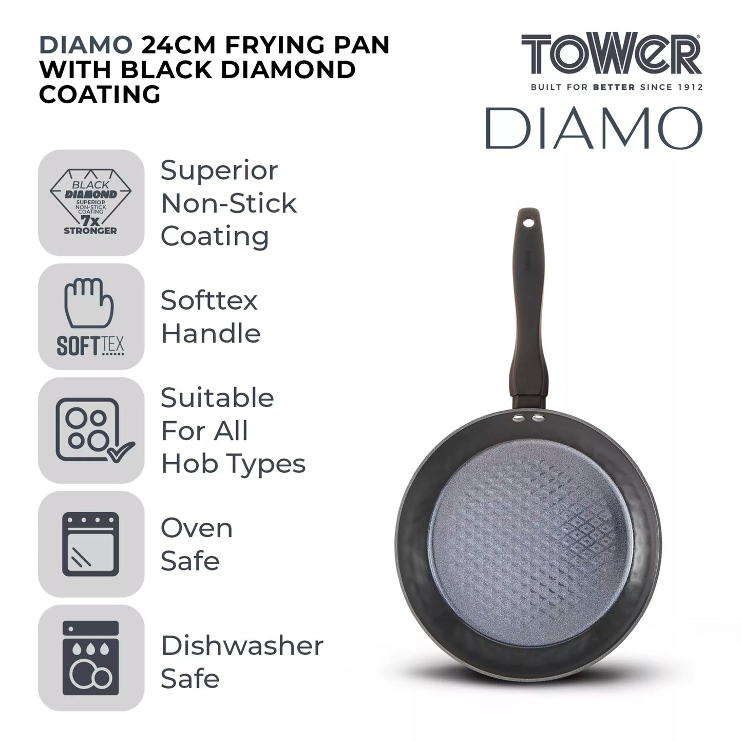 Diamo 24cm Frying Pan with Black Diamond Coating