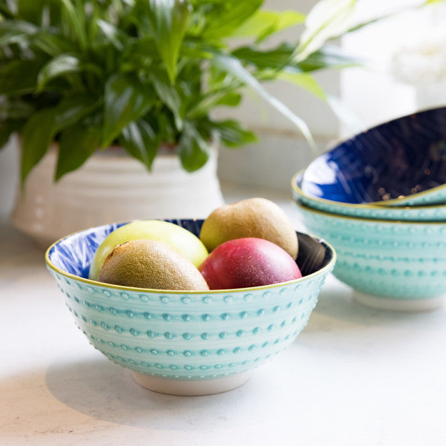 KitchenCraft Leafy Indigo Ceramic Bowl, 16cm
