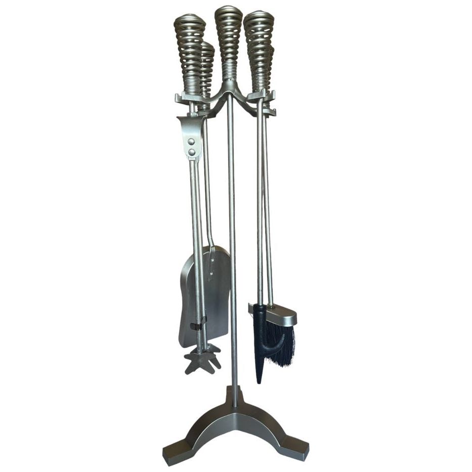 Fire Set Lge "Twirl Tops" Brushed Steel