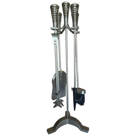 Fire Set Lge "Twirl Tops"  Brushed Steel