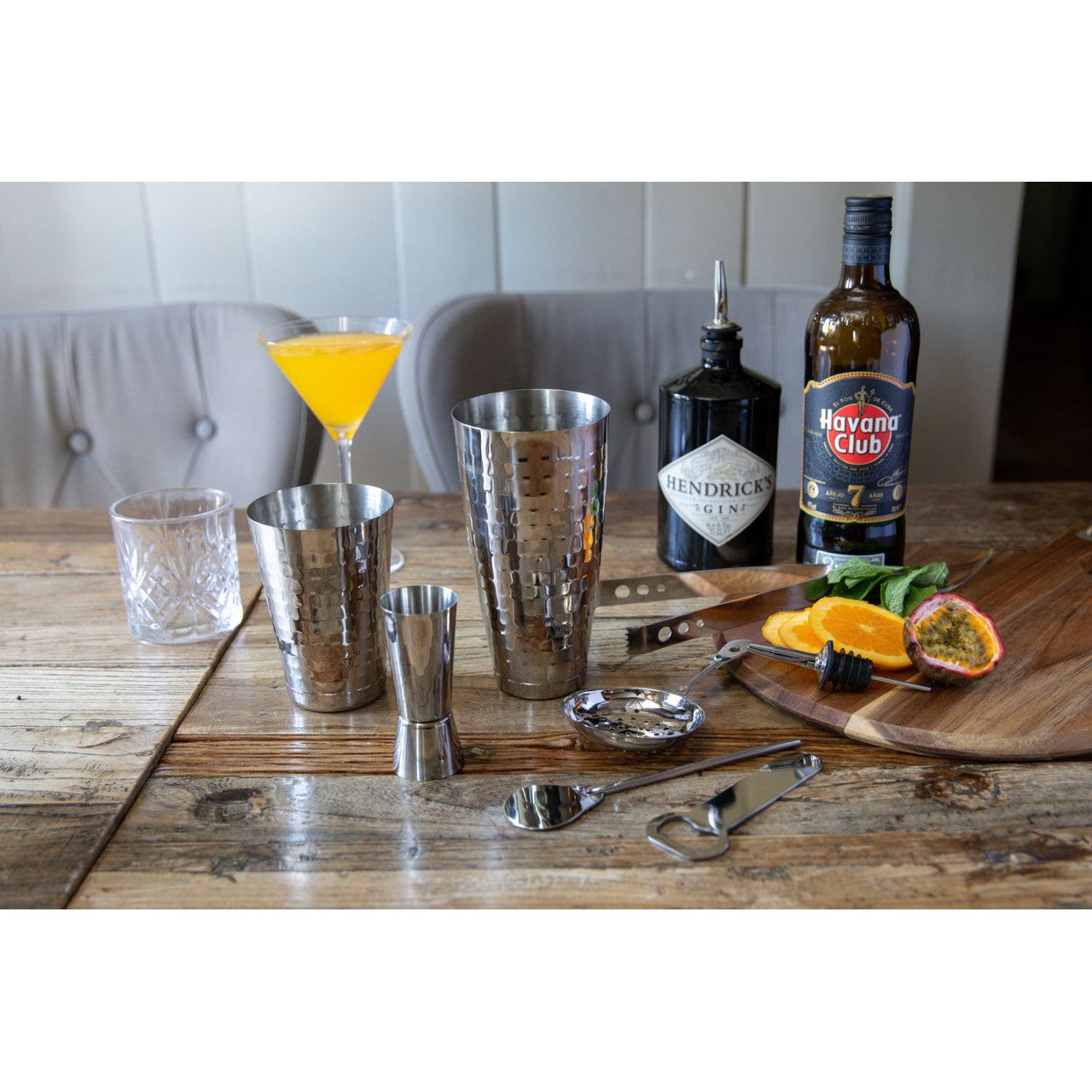 BarCraft 8-Piece Boston Cocktail Maker Set with Hammered Finish