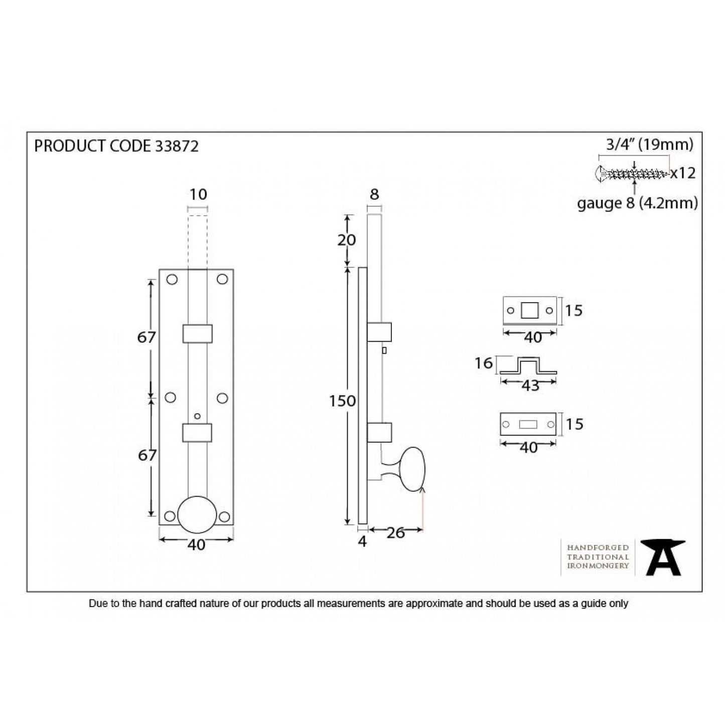 Black 6" Universal Knob Bolt Straight