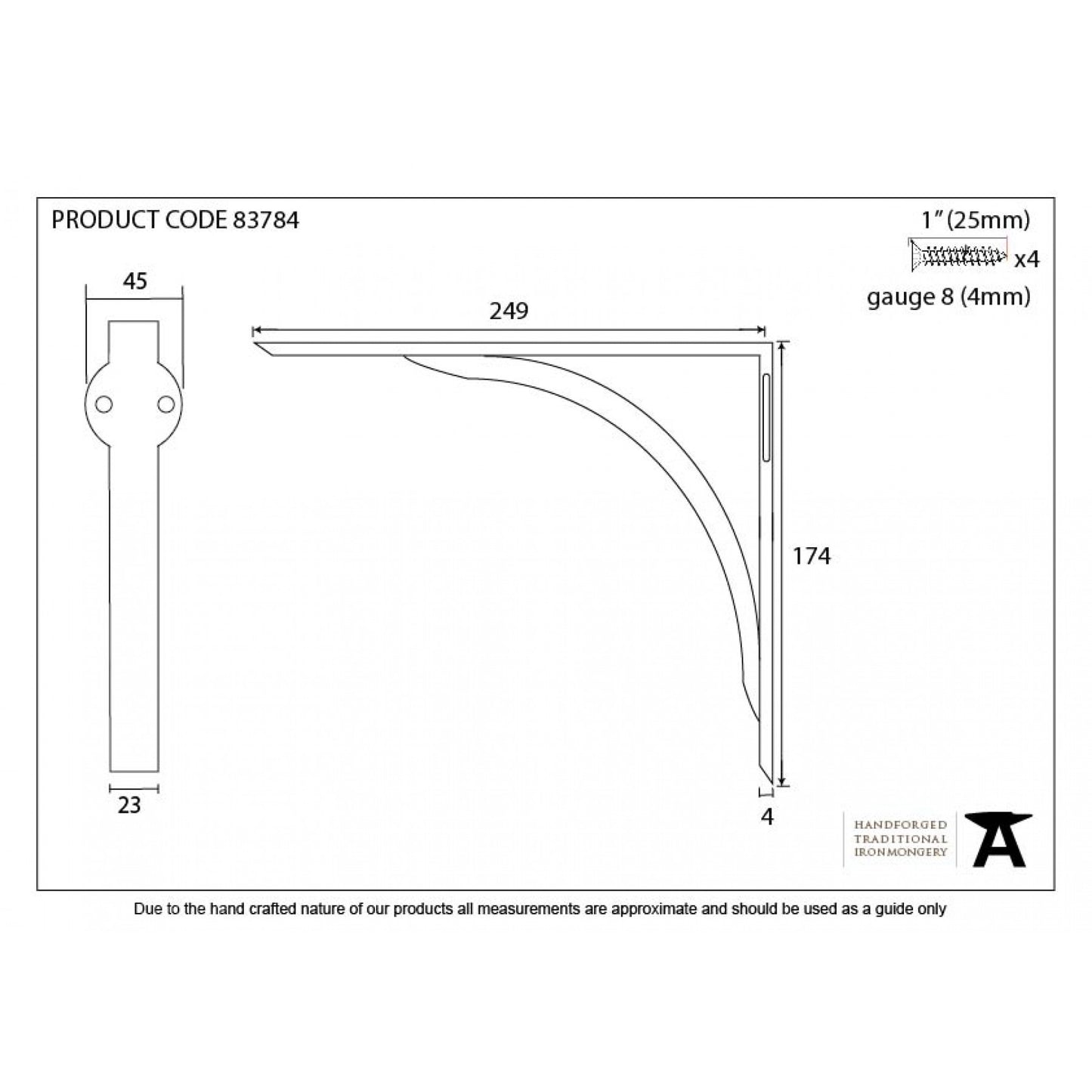 Black 10" x 7" Curved Shelf Bracket