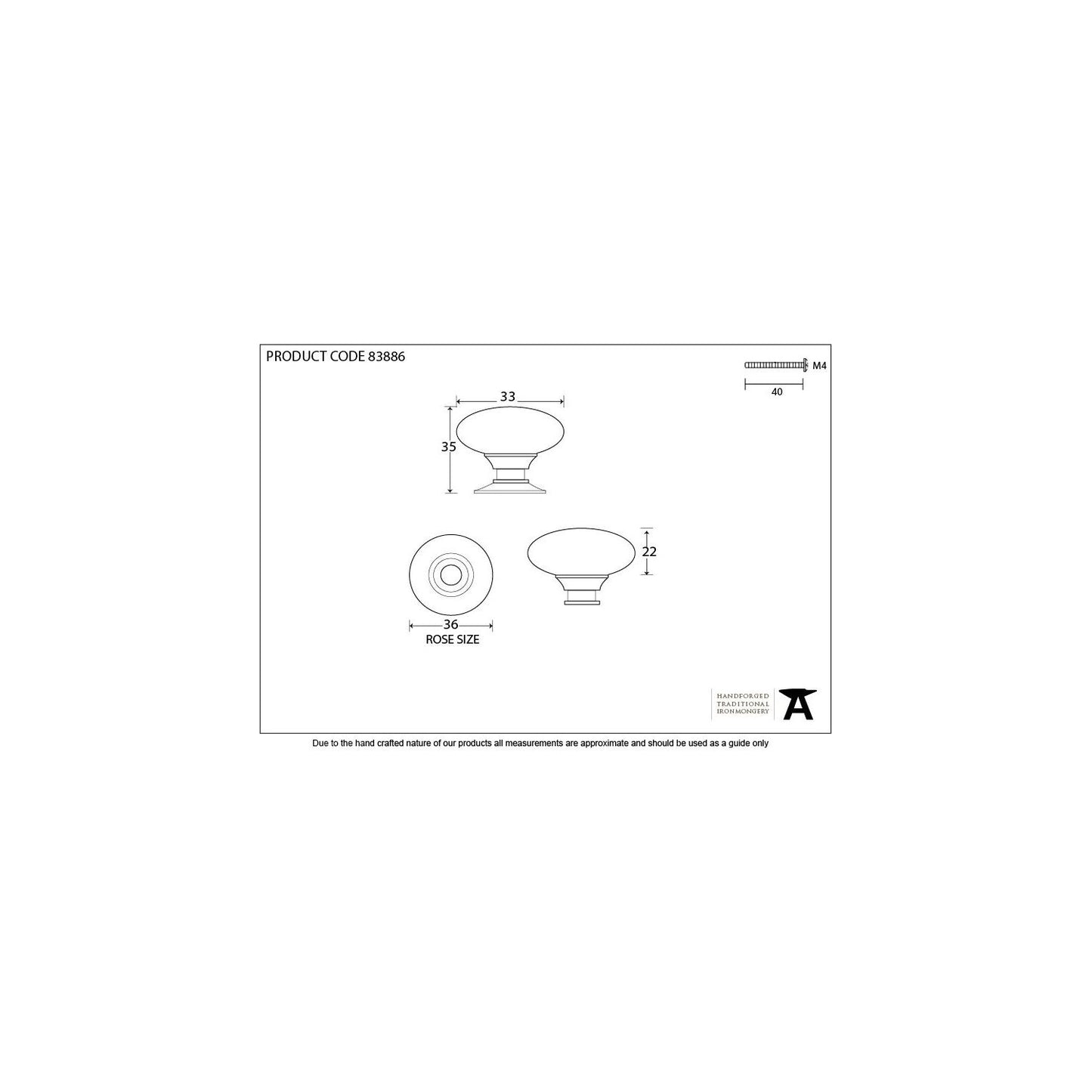 Polished Nickel Oval Cabinet Knob 33mm