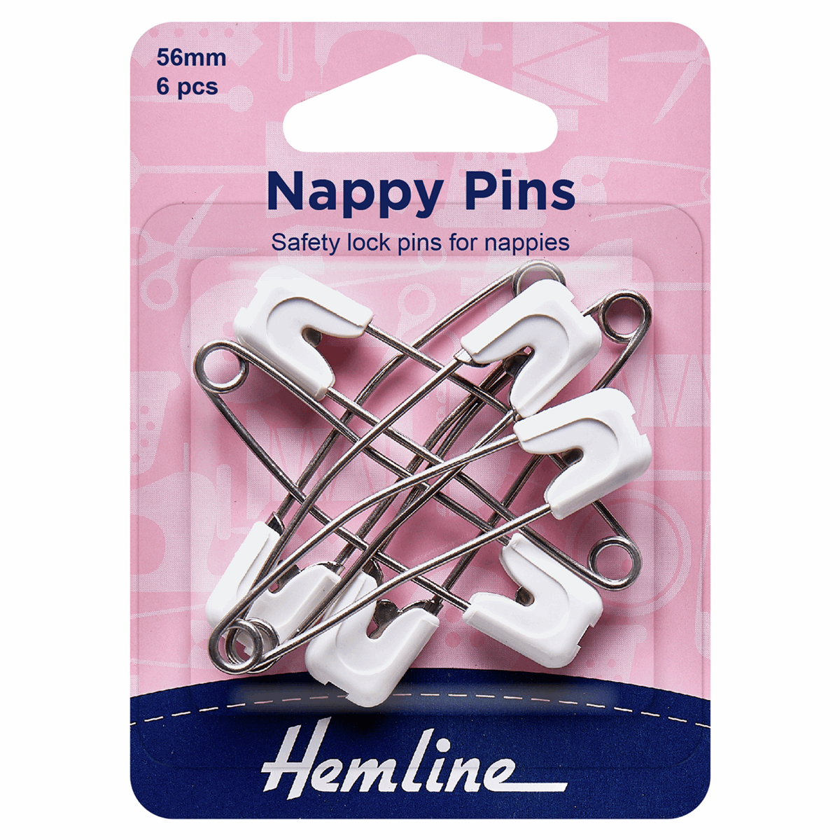 Nappy Pins: 56mm: White: 6 Pieces