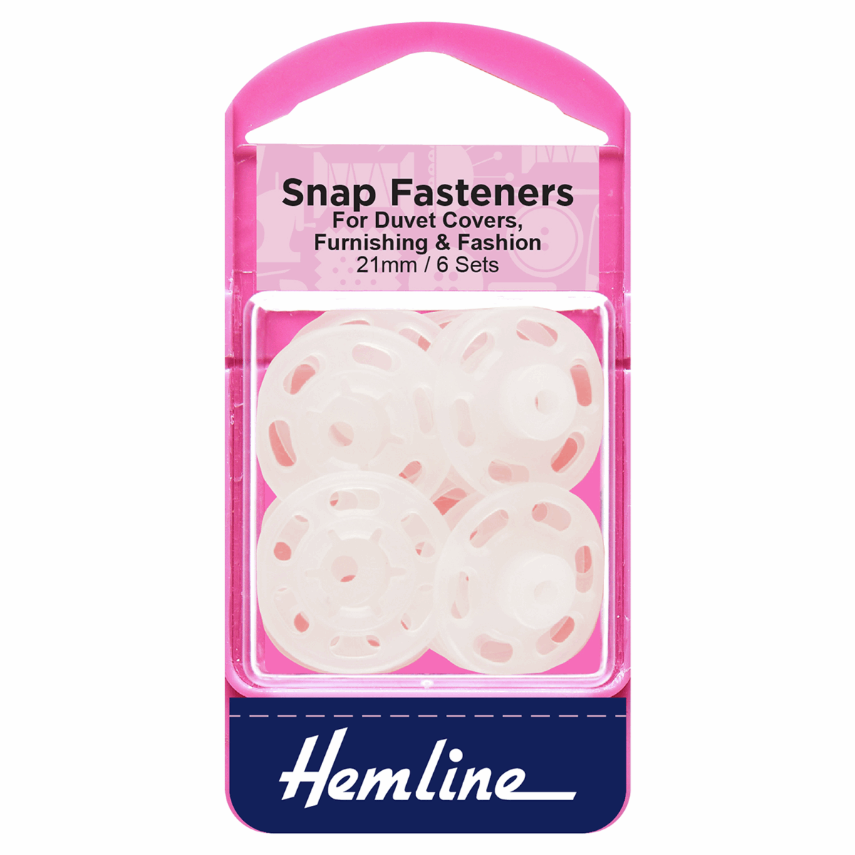 Snap Fasteners: Sew-on: Clear (Plastic): 21mm: Pack of 6