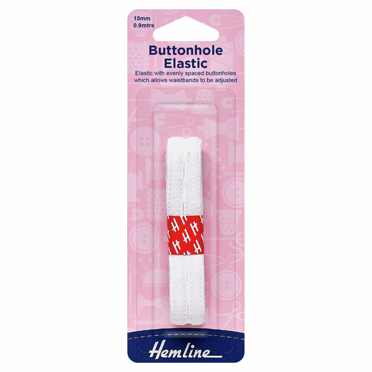 Buttonhole Elastic: 0.9m x 15mm: White