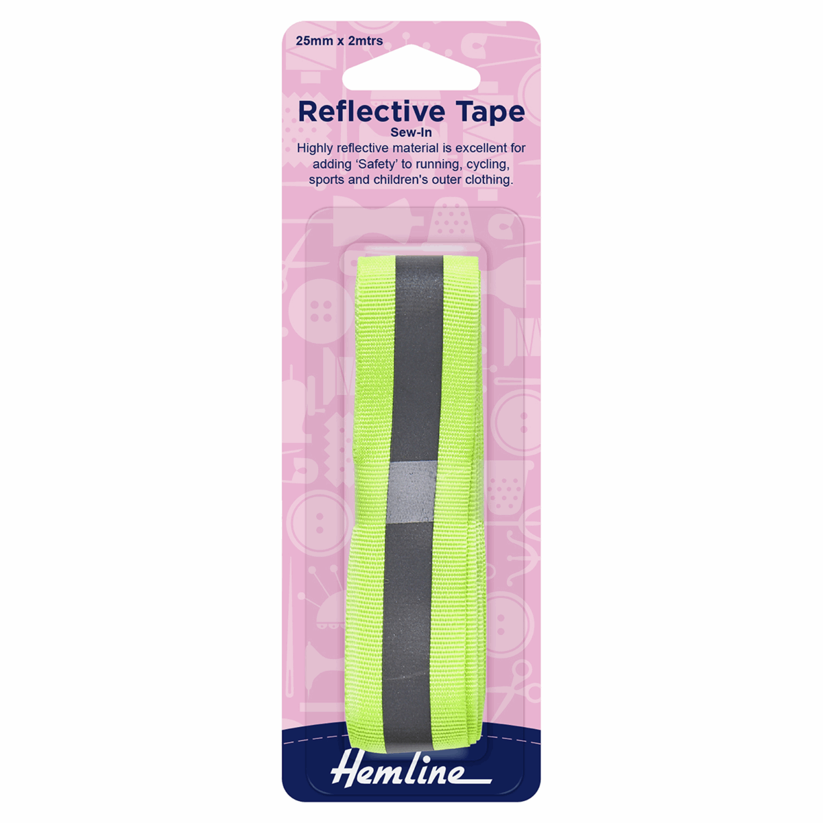 Reflective Sew-In Tape: Yellow - 2m x 25mm