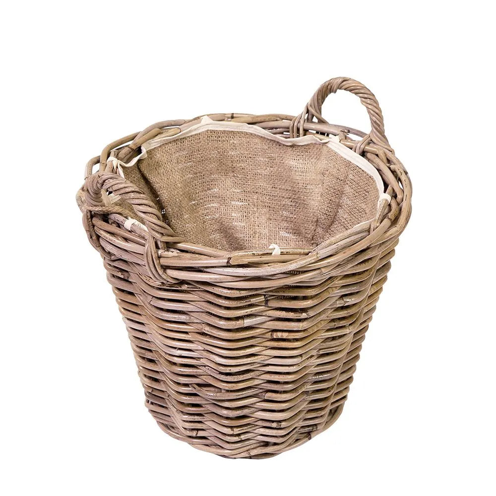 Grey Kubu Rattan Lined Log Basket Sm
