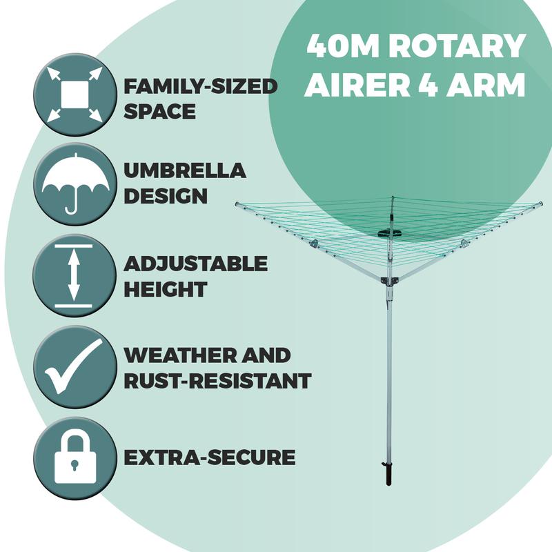 40M Rotary Airer 4 Arm Steel Powder Coated