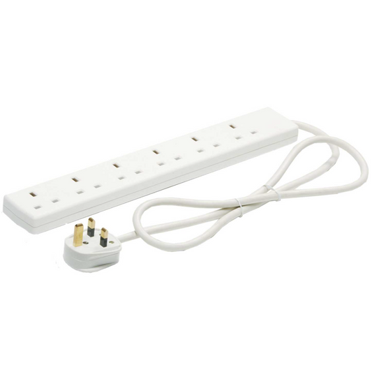 13A 2m 230V 6 Gang Extension Lead White
