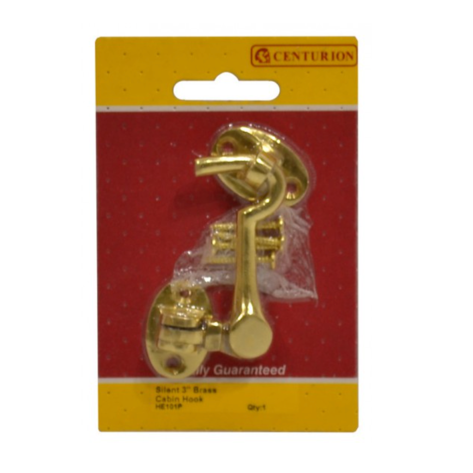 Polished Brass Silent Pattern Cabin Hook 3"