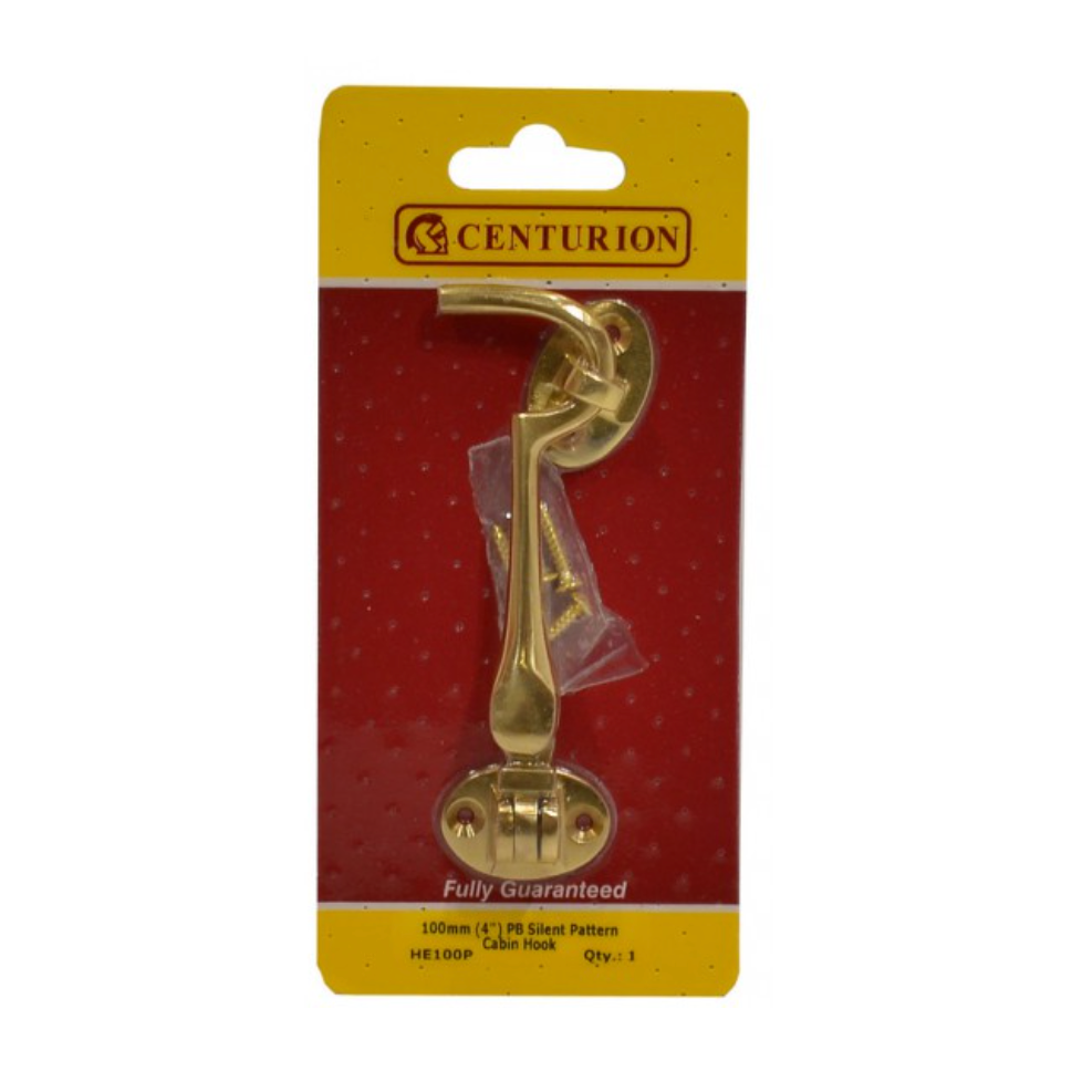 Polished Brass Silent Pattern Cabin Hook 4"