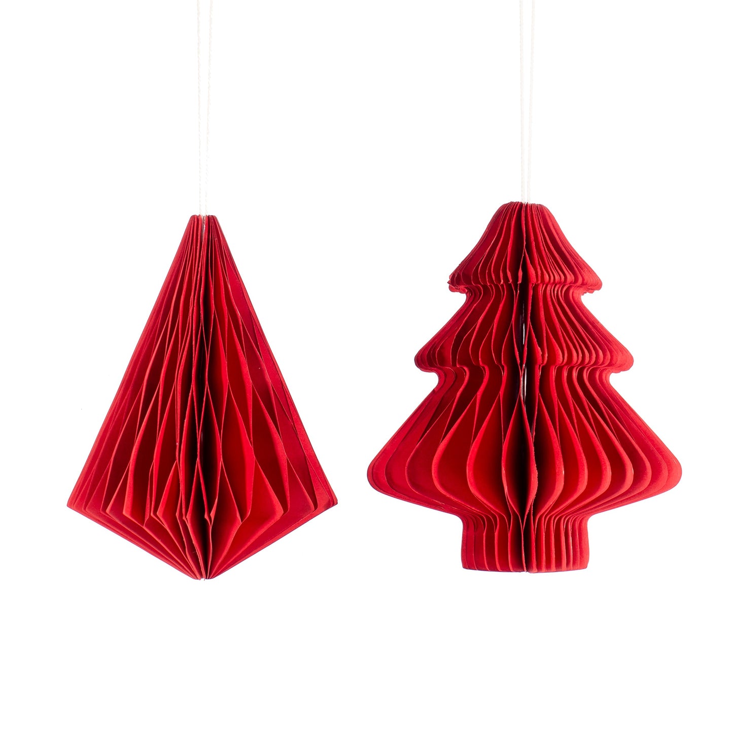 Red Tree & Diamond Paper Honeycomb Hanging Decorations