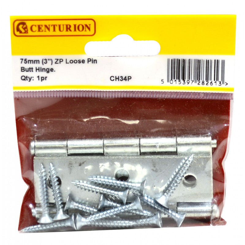 75mm ZP Loose Pin Steel Butt Hinges (1 pair)
